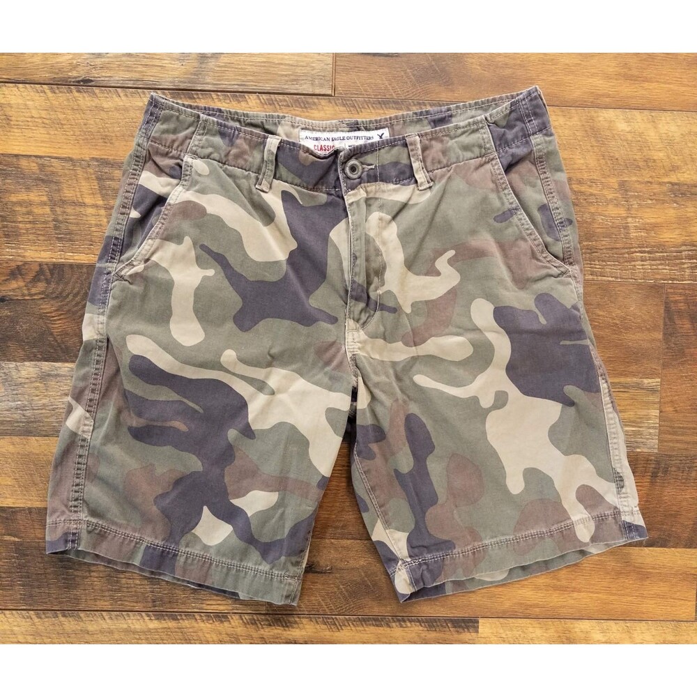 American Eagle Chino Shorts Mens 33 Woodland Camo Faded Military Skater Classic